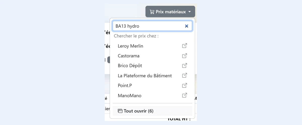 Prix des matériaux